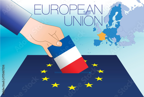 European Union, voting box, European parliament elections, France flag and map, vector illustration