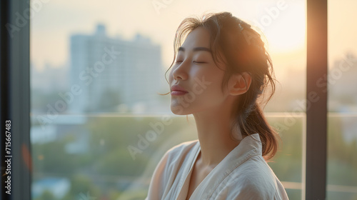 Serene Elegance Portrait of Asian Beauty in Natural Light