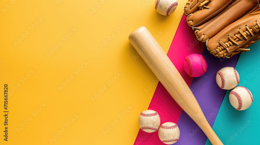 colored empty background framed by a layout of a baseball bat