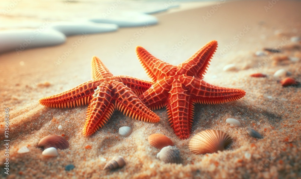 orange starfish on a sandy beach background orange starfish on a sandy beach background