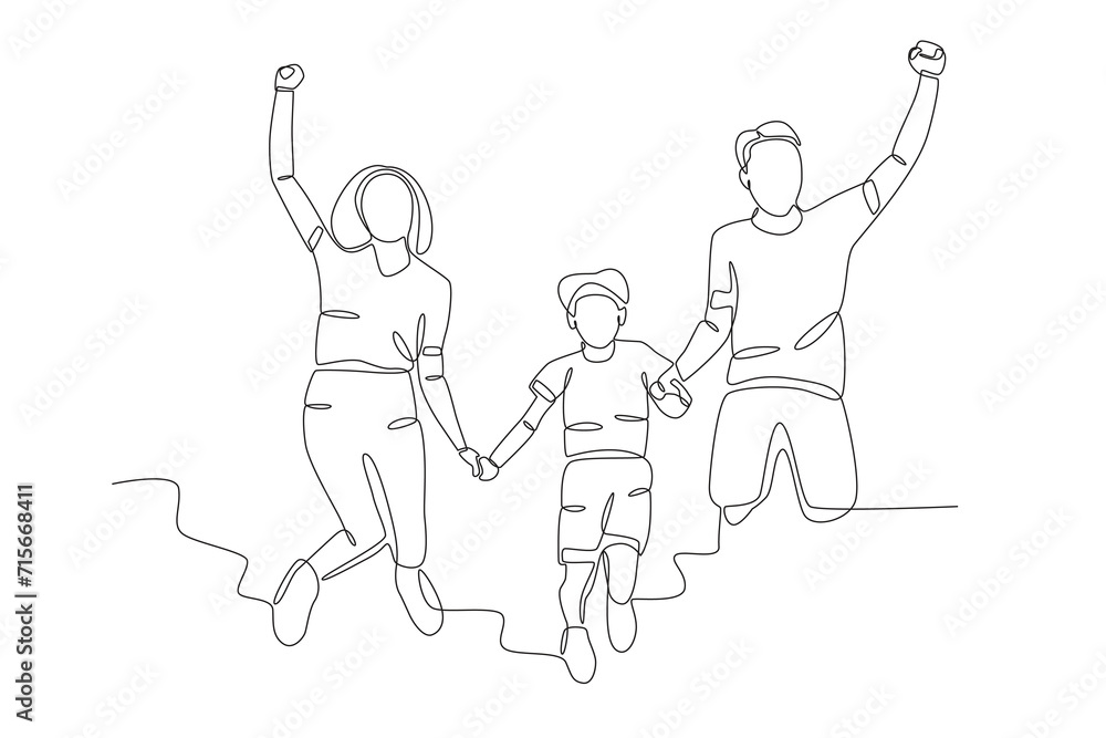 A parent and a son are playing jumping ship A parent and a son are playing jumping ship