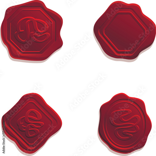 Wax seal icons set cartoon vector. Retro realistic red stamp. Waxy emboss for envelope and document
