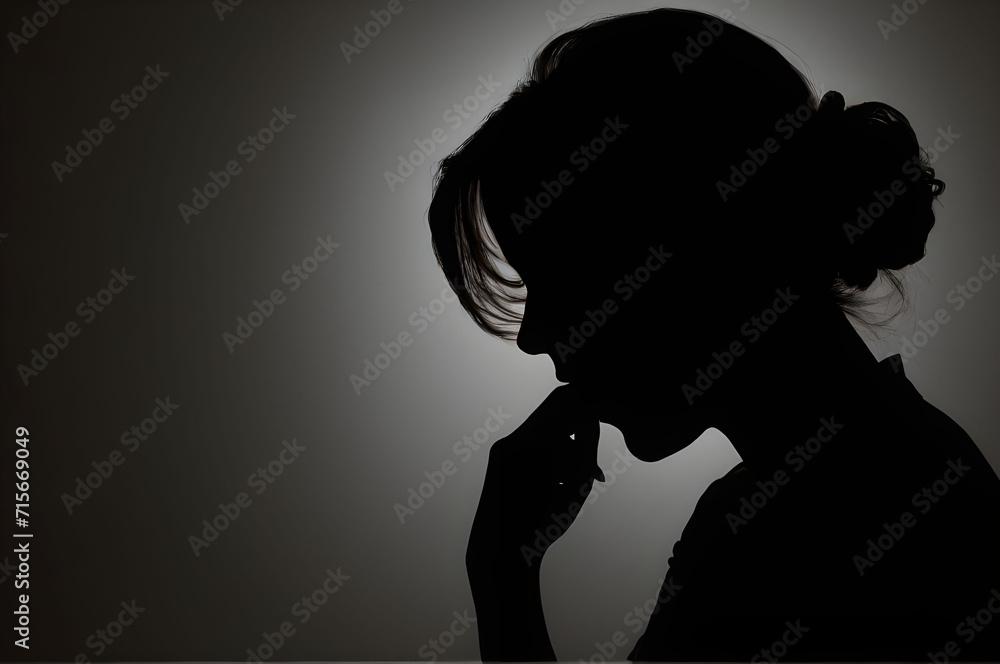 Silhouette Portrait of  a Worried Woman