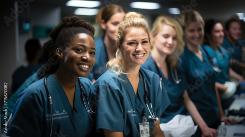 Women doctors smiling together in the hospital photo