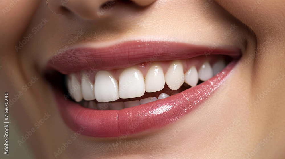 A close-up of a beautiful smile with glossy lips, highlighting healthy white teeth, crafted with AI generative technology. A close-up of a beautiful smile with glossy lips, highlighting healthy white teeth, crafted with AI generative technology.