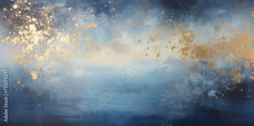 golden glitter background, in the style of dark indigo and light beige, splattered/dripped, luminous landscape painting, dark black and gray, mist, spray paint, whimsical abstract