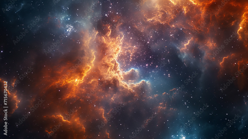 Fototapeta premium This stock photograph captures the awe-inspiring beauty of a cosmic nebula, brimming with vibrant colors and mysterious forms, as if brought to life by AI Generative artistry.