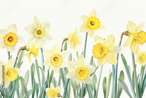 Lush Daffodils in Watercolor Illustration. A lush cluster of watercolor daffodils exuding the essence of spring vitality.