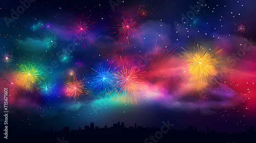 Beautiful creative holiday background with fireworks and sparkles © Derby