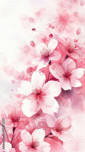 Watercolor Cherry Blossoms Artwork. Artistic watercolor rendition of cherry blossoms in bloom. © Oksana Smyshliaeva
