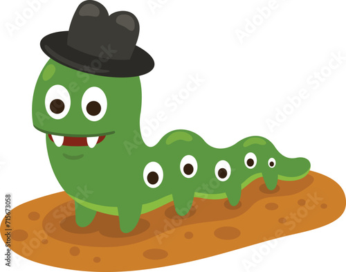 cute cartoon worm character on white background illustration