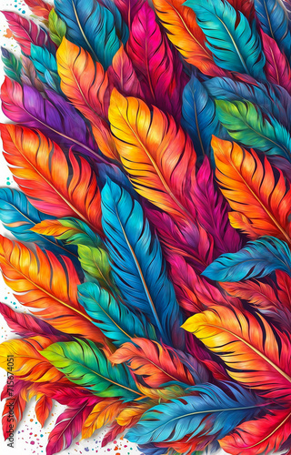 bright background of bird feathers. colorful bird feathers. illustration 