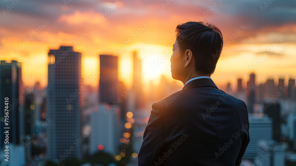 asian businessman gazing cityscape