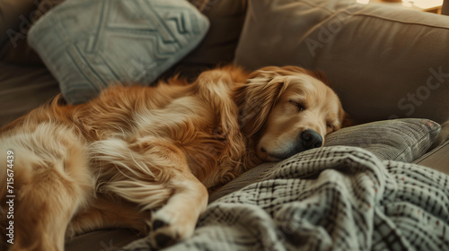 Sleeping Golden Retriever Puppy on White Couch