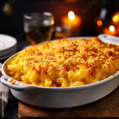 Heartwarming Homestyle Comfort – Capturing the Appeal of Homemade Macaroni and Cheese with a Golden, Bubbly Crust