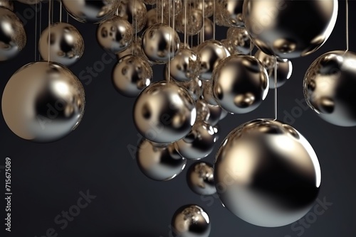 Abstract 3D render of metallic spheres connected by rods on a warm gradient background.