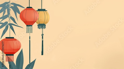 Chinese new year lanterns. traditional oriental style illustration with large copy space. New Year s Atmosphere. Asian Traditional holiday concept.