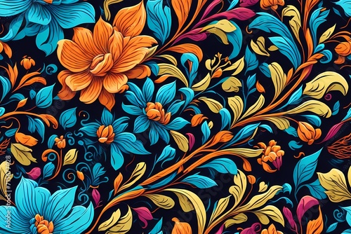 Flowers Seamless Pattern vibrant color For Fabrics