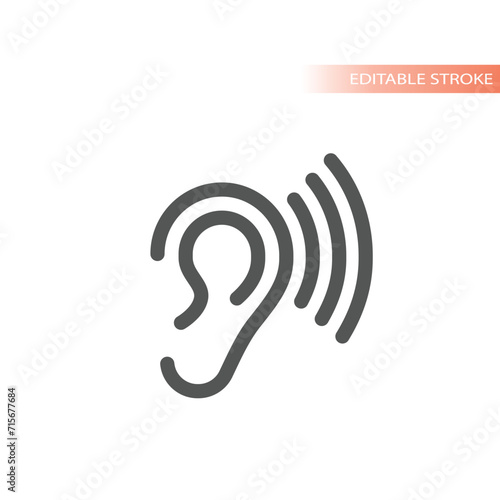 Human ear and sound waves icon. Hearing line vector symbol. photo