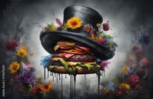 Artistic depiction of a hamburger. AI Generated