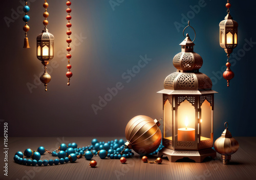 lamp ornaments, lantern properties decorated with attractive colors, charming candle light, the concept of Ramadan and Eid.