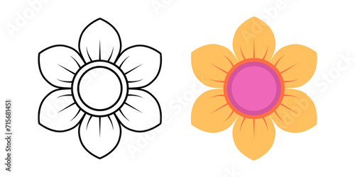 Abstract flower top view - linear and flat styles. Illustration on transparent background