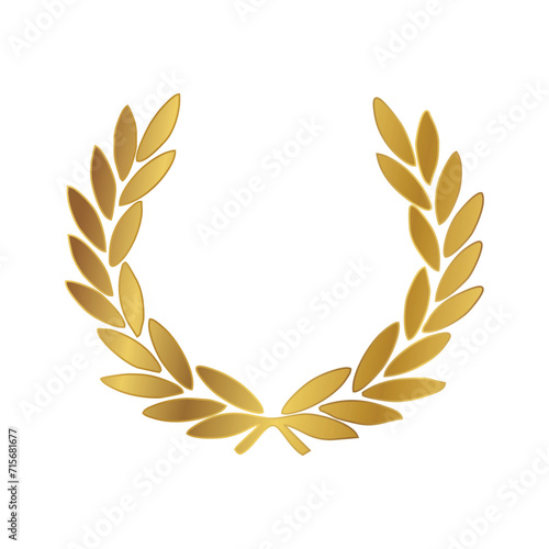 Gold Laurel Wreath Icon. Vector Flat illustrationisolated on white. Winner label made of twigs with green leaves. Victory logo. First place, award icon