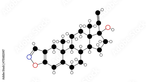 danazol molecule, structural chemical formula, ball-and-stick model, isolated image androgens