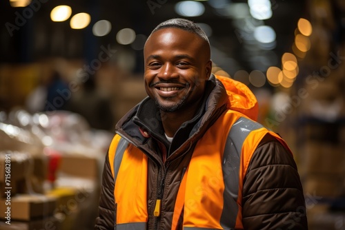 A cheerful man in a yellow vest stands on the street, radiating joy and confidence through his genuine smile and stylish jacket