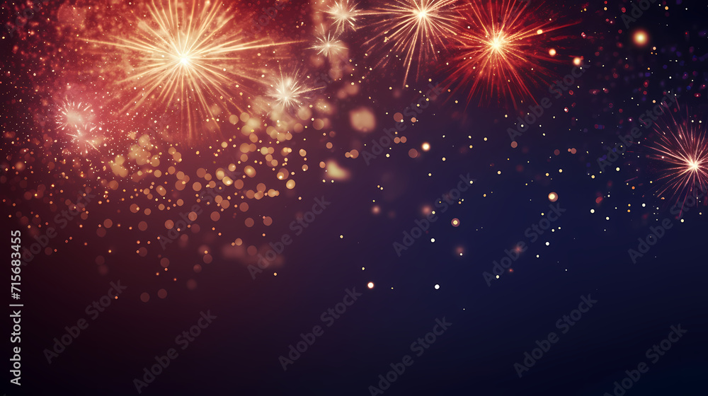 Naklejka premium Happy New Year, burning fireworks with bokeh light background