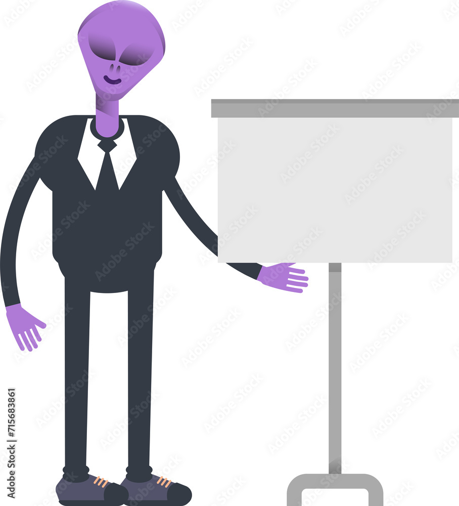 Alien Worker Character Presenting Whiteboard
Alien Worker Character Presenting Whiteboard