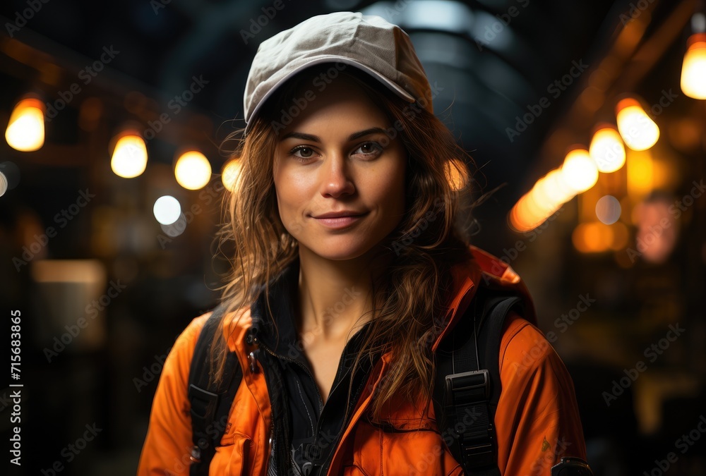 A young woman exudes confidence and style as she walks down the street in her fashionable hat and jacket, a perfect embodiment of street fashion A young woman exudes confidence and style as she walks down the street in her fashionable hat and jacket, a perfect embodiment of street fashion