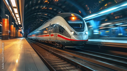 Fototapeta Naklejka Na Ścianę i Meble -  Modern train at high speed. Copy space for text.