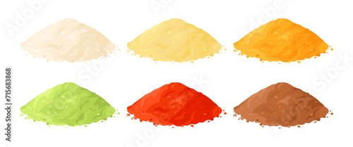 Powders of different colors set. Vector cartoon flat illustration.