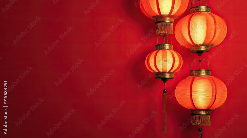 Chinese Lanterns in red background. traditional oriental style illustration with large copy space. New Year's Atmosphere. Asian Traditional holiday concept. Chinese Lanterns in red background. traditional oriental style illustration with large copy space. New Year's Atmosphere. Asian Traditional holiday concept.