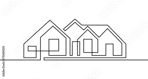Abstract house in continuous line art drawing style. Big american style family home black linear design isolated on white background. Vector illustration