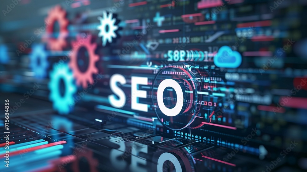 Search engine optimization, SEO, background cover, the concept of optimization to raise the position of the site, the search engine for user queries, network traffic in the search engine. - obrazy, fototapety, plakaty 