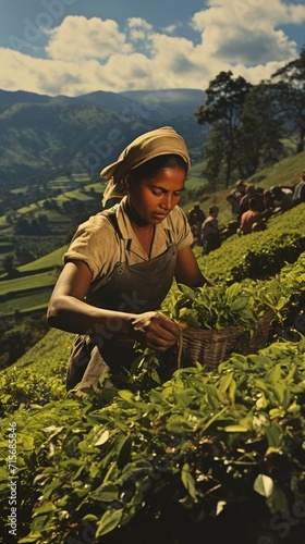 Finest of pure Ceylon tea hand-plucked by a woman in the hill country. Generative ai