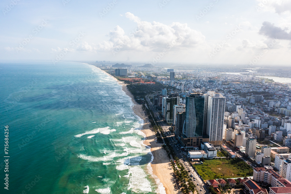 Beautiful beaches of Da Nang, Vietnam.  Aerial Drone Photo