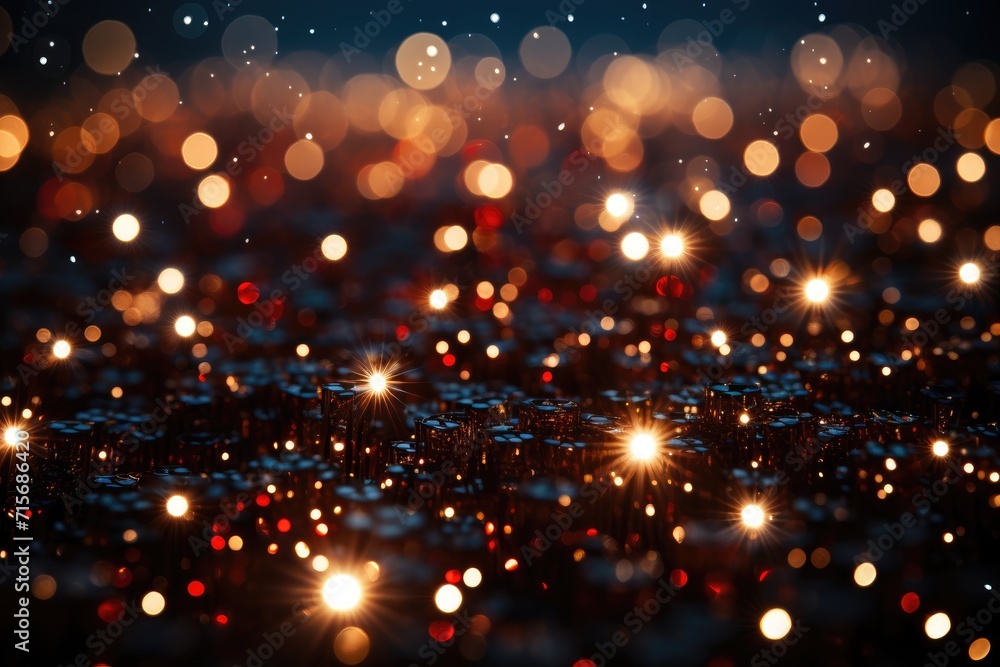 Obraz premium A mesmerizing glow of amber lights pierce through the night, casting a blurred and dreamlike atmosphere