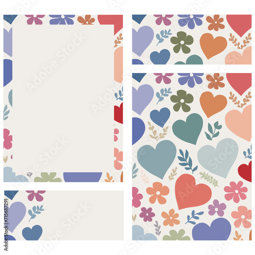  pattern with hearts,flowers and leaves