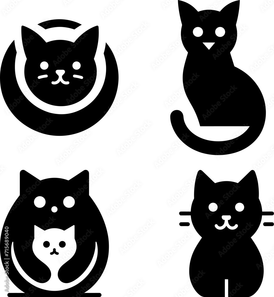 collection of minimalist, simple and modern cat icons and logos