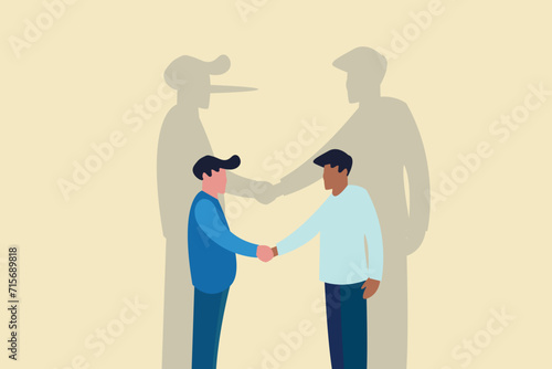 Two businessmen handshake. concept of Business fraud, financial fraud and hypocrite agreement