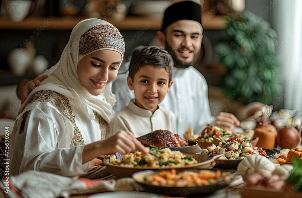 Muslim Family enjoying festive dinner