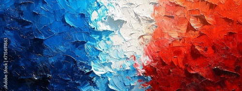 Photographie The French flag depicted with a bold impasto technique, reflecting the vibrant and passionate spirit of France