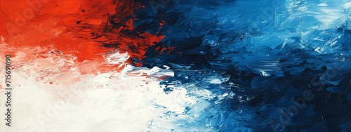 A dynamic abstract representation of the French flag in red, white, and blue, resembling the colors mixing like clouds in the sky.