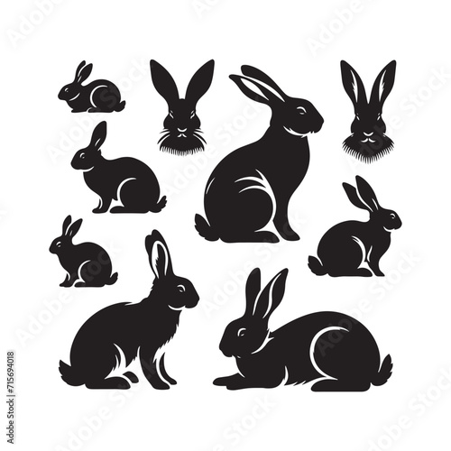 Tranquil Tangle: Bunny Silhouette Leading into a Tranquil Tangle of Rabbit Silhouettes in a Harmonious Dance - Bunny Silhouette - Rabbit Vector 