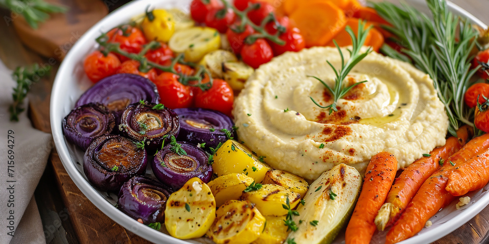 Roasted Vegetable Platter with Garlic Hummus