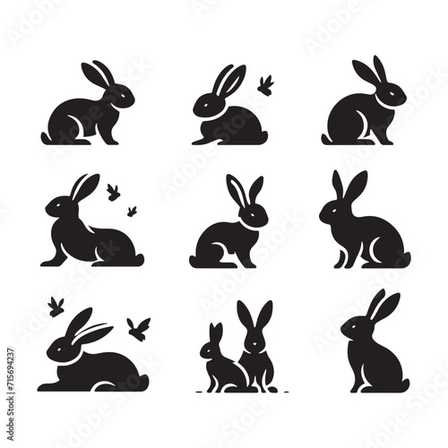Ethereal Elegance: Rabbit Silhouette Series Embodied in Ethereal Grace and Natural Beauty - Rabbit Illustration - Bunny Vector 