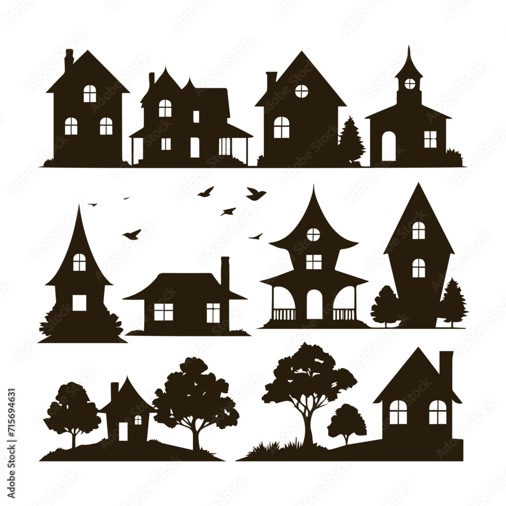 collection of silhouette house design vector